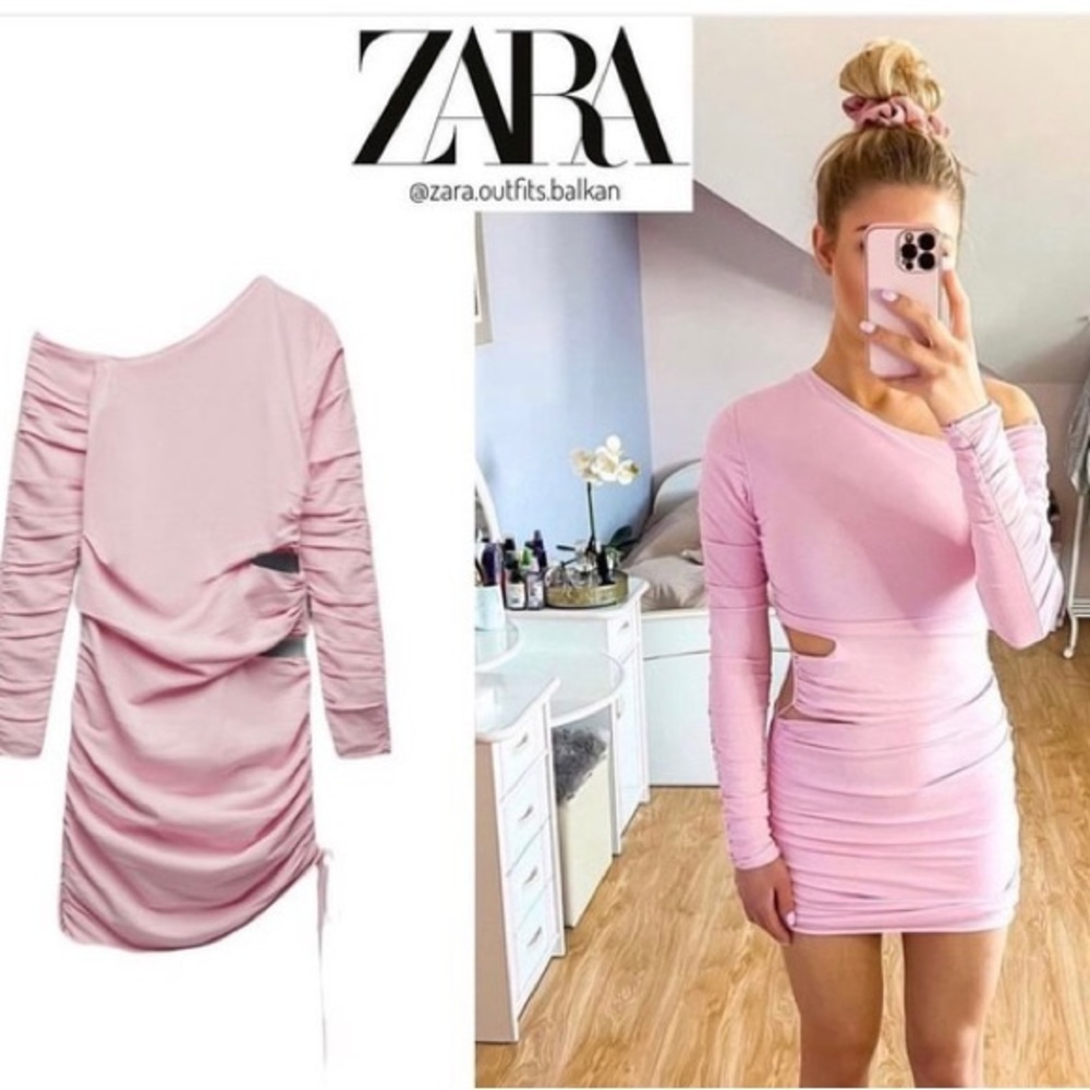 New Zara Pink Draped Short Knit Dress Bloggers Fav 2142/240 Small Large